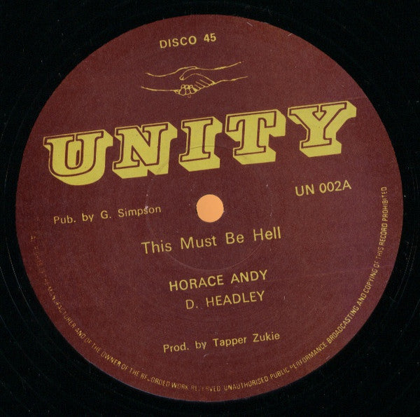 Image of Front Cover of 12" - VG/VG+ - HORACE ANDY, This Must Be Hell / If I Wasn't A Man (Unity; UN002, UK 1979, Take Five Riddim, Nice Moodie Roots), ,  - 3826348E