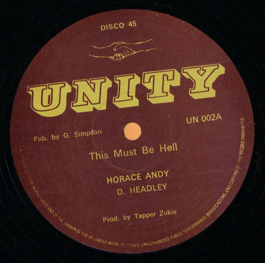 Image of Front Cover of 12" - VG/VG+ - HORACE ANDY, This Must Be Hell / If I Wasn't A Man (Unity; UN002, UK 1979, Take Five Riddim, Nice Moodie Roots), ,  - 3826348E