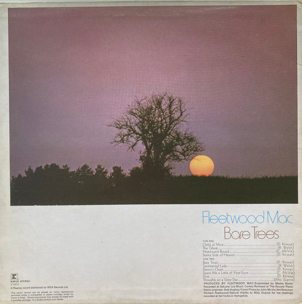 Image of Back Cover of LP - VG/VG - FLEETWOOD MAC, Bare Trees (Reprise Tan NO WB Logo; K44181, UK 1972), Light marks only,  - 3316407C