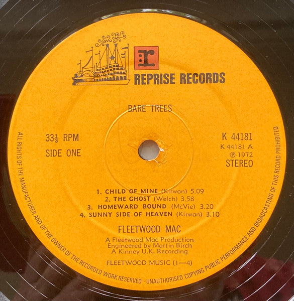 Image of Label Cover of LP - VG/VG - FLEETWOOD MAC, Bare Trees (Reprise Tan NO WB Logo; K44181, UK 1972), Light marks only,  - 3316407C