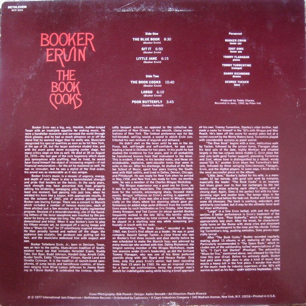 Image of Back Cover of LP - VG/VG - BOOKER ERVIN, The Book Cooks (Bethlehem Records; BCP-6025, US 1977 Reissue), ,  - 3126285E