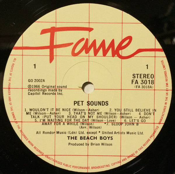 Image of Label Cover of LP - VG/VG+ - THE BEACH BOYS, Pet Sounds (Capitol Fame; FA 3018, UK 1983 Reissue, Duophonic Fame reissue), ,  - 3626018E