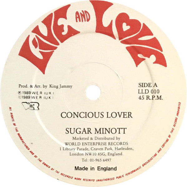 Image of Back Cover of 12" - /G+ - HOME T4 / SUGAR MINOTT, Concious Lover / Same Friend (Live & Love; LLD010, UK 1989, Dancehall Classic), Light marks only - plays well!,  - 4116279C