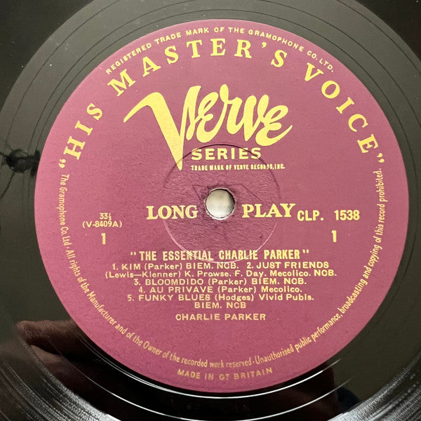 Image of Label Cover of LP - VG/VG - CHARLIE PARKER, The Essential Charlie Parker (HMV - Verve Series; CLP 1538, UK 1961, Flipback Sleeve, Mono), ,  - 1626094E