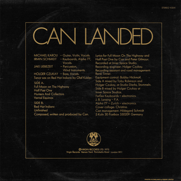 Image of Back Cover of LP - VG+/EX - CAN, Landed (Virgin; V2041, UK 1975, Laminated Sleeve), Laminate Slightly Lifting Down Spine Otherwise Lovely Copy, Company Inner,  - 2526213E