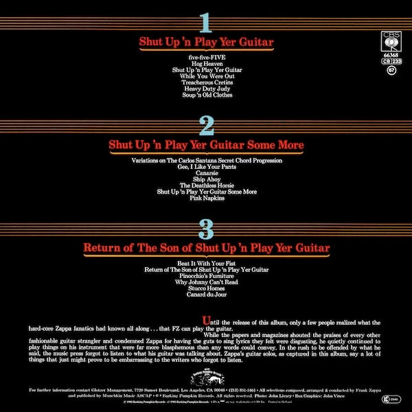 Image of Back Cover of 4425335E: 3xLP - FRANK ZAPPA, Shut Up 'n Play Yer Guitar (Barking Pumpkin; 66368, Europe 1981, Box Set, Inners)   VG+/VG