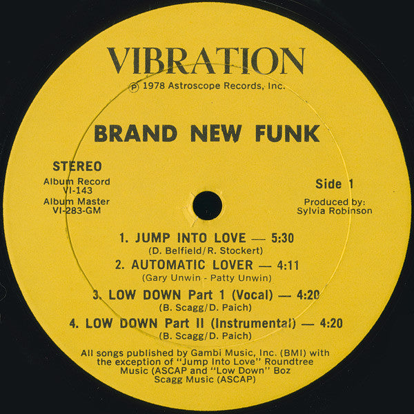 Image of Label Cover of 3024205E: LP - BRAND NEW FUNK, Brand New Funk '78 (Vibration; VI-143, US 1978, Picture sleeve) Marks on disc. Some wear to sleeve.  VG/VG