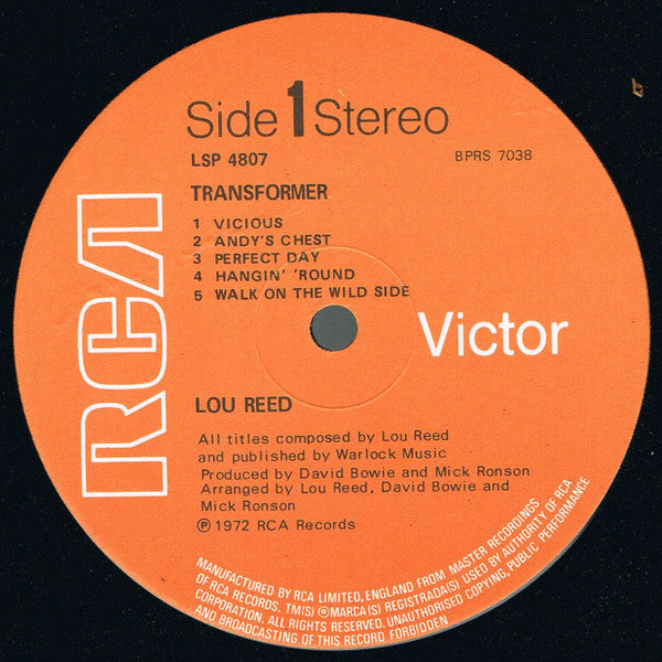 Image of Label Cover of LP - VG/VG - LOU REED, Transformer (RCA Victor Orange; LSP4807, UK 1972, Fully Laminated Sleeve, 1E/1E), Laminate bubbling along spine. A1AAA2/A1AAAB in run-outs,  - 2716499C