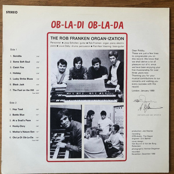 Image of Back Cover of LP - VG+/VG - ROB FRANKEN ORGAN-IZATION, Ob-La-Di-Ob-La-Da (; RF001,  1990s Reissue, Unofficial release), Strong VG,  - 4425152E