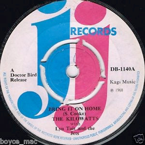Image of Front Cover of 7" - /G+ - THE KILOWATTS, Wonderful World / Bring It On Home (JJ Records; DB-1140, UK 1968, Plain Sleeve, A Doctor Bird Release), Light, superficial marks - plays nicely. Centre intact.,  - 1916455C