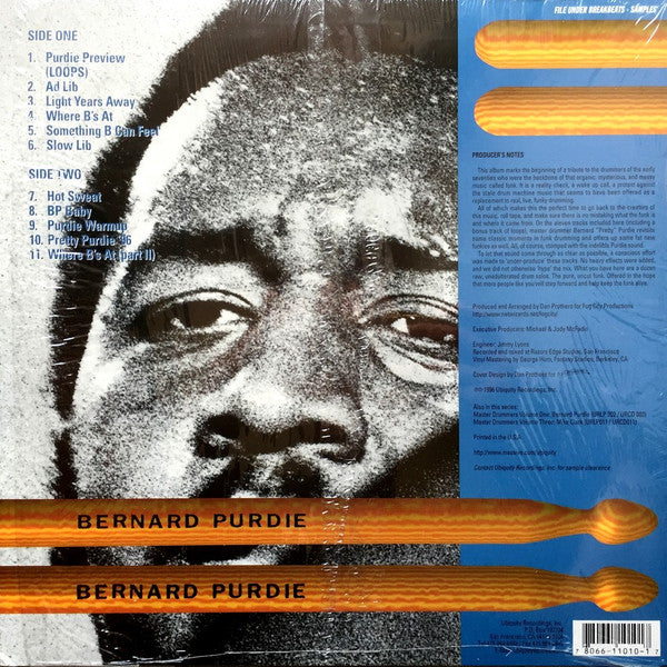 Image of Back Cover of LP - VG/VG - BERNARD PURDIE, Master Drummers Volume Two (Ubiquity; URLP 010, US 1996), Solid VG throughout.,  - 3616443C