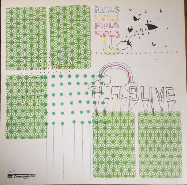 Image of Back Cover of 3344308S: 12" - FOALS, Foals Live (Transgressive; TRANS049, UK 2007, Insert, Sleeve uniquely customised by a member of the band) Top edge seam split  VG/VG+