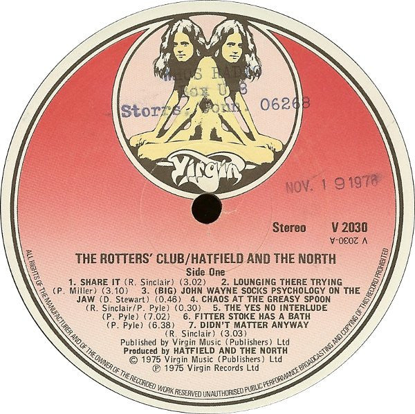 Image of Label Cover of 5224010E: LP - HATFIELD AND THE NORTH, The Rotters Club (Virgin Pink With Drawing; V2030, UK 1976 Reissue)   VG+/VG