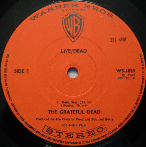 Image of Label Cover of 0225395E: 2xLP - THE GRATEFUL DEAD, Live Dead (WB Orange; WS1830, UK 1969, Gatefold, Stereo) Edge and Ring Wear  VG/VG