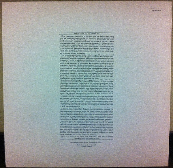 Image of Back Cover of LP - VG/VG+ - BOB DYLAN, The San Francisco Press Conference December '65 (; HIGHWAY61, UK 1988, Picture Disc), Sticker and staining / sticker damage to front cover. ,  - 0926371E