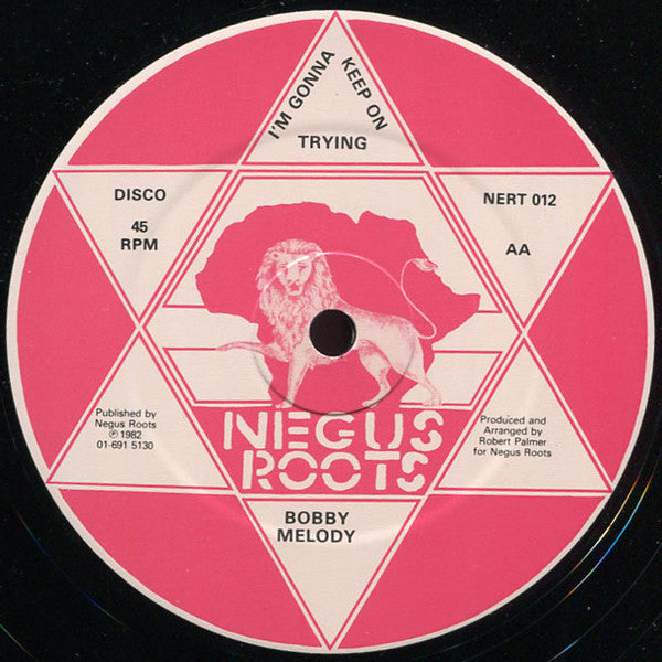 Image of Back Cover of 12" - /G - BOBBY MELODY, True True Loving / I'm Gonna Keep On Trying (Negus Roots; NERT012, UK 1982, Reggae Disco 45), Strong G, lots of marks plays G+/VG.,  - 3546273S