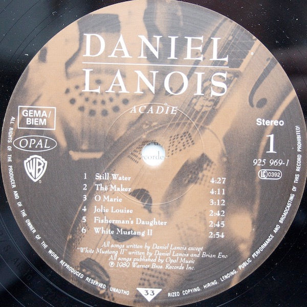 Image of Label Cover of LP - VG/VG - DANIEL LANOIS, Acadie (Opal Records; 925 969-1, Europe 1989, Inner), Edge Wear,  - 3926227E