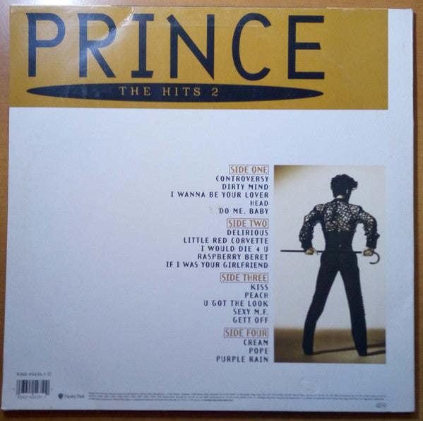 Image of Back Cover of 2xLP - G+/VG - PRINCE, HIts  2 (Paisley Park; 9362-45435-1, Europe 1993, 2 Inners), Light marks mostly on LP1, edge & ring wear, corner creases, staining, sticker damage & marking, Inners edge wear,  - 4146155S