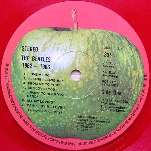 Image of Label Cover of 2xLP - VG/VG+ - THE BEATLES, 1962-1966 (Apple; PCSPR 717, UK 1978 Reissue, Laminated Gatefold Sleeve, 2 Inners, Red Vinyl), Strong VG+, Stickered Sleeve,  - 3726185E