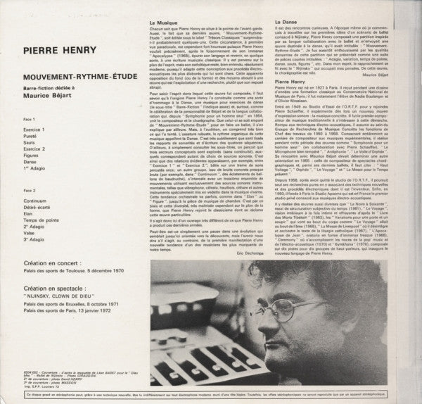 Image of Back Cover of 4844282S: LP - PIERRE HENRY, Mouvement -  Rythme - Etude (Philips; 6504 052, France 1972, Book Sleeve) Strong VG, One long light mark, Sleeve has some corner bumps and some discolouration to top edge of sleeve  VG/VG