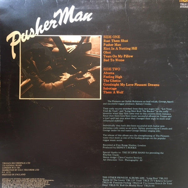Image of Back Cover of LP - VG/VG - THE PIONEERS, Pusher Man (Trojan Records; TRLS156, UK 1978), Conservative grading, a few light marks only.,  - 2426176E