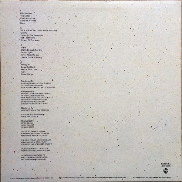 Image of Back Cover of 2xLP - VG/VG - FLEETWOOD MAC, Tusk (Warner Bros. Records; K66088 , UK 1979, Embossed Sleeve, 4 Inners, STEREO Below Record Indicator), ,  - 4326186E