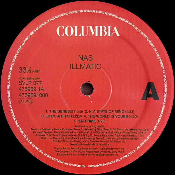 Image of Label Cover of LP - VG+/VG+ - NAS, Illmatic (Simply Vinyl; SVLP377, UK 2004 Reissue, Insert, 180 Gram Vinyl), ,  - 0616353C