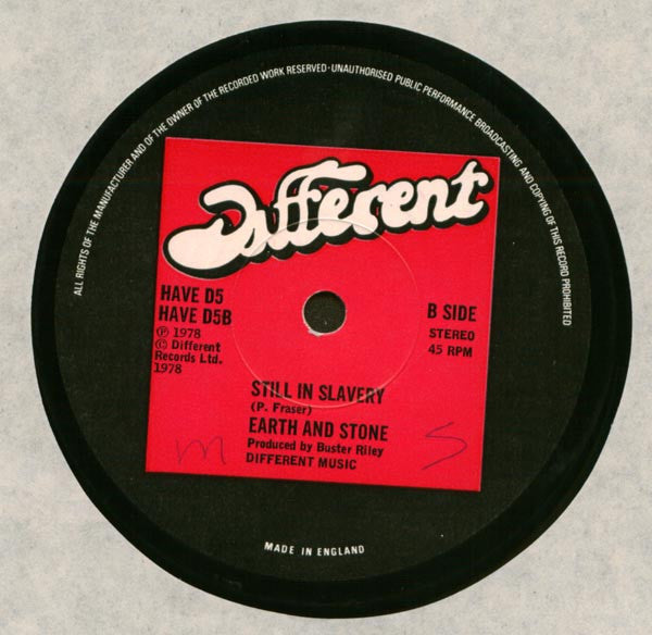 Image of Back Cover of 12" - /G - EARTH & STONE, Back To Africa  / Still In Slavery (Different; HAED5, UK 1978), ,  - 3646248S