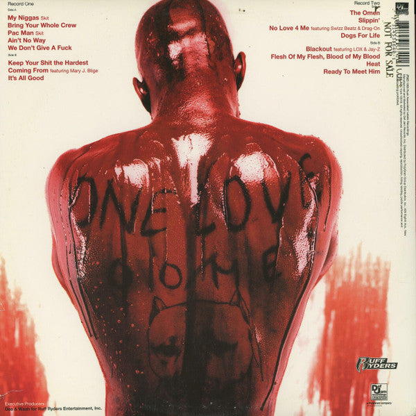 Image of Back Cover of 2xLP - G+/G - DMX, Flesh Of My Flesh Blood Of My Blood (Def Jam; 314 538 640-1, US 1998, Picture Sleeve, 2 Inners), Records have many hairlines. Inners are tatty, creased and torn. Sleeve has many creases and tears on opening side. ,  - 3826030E