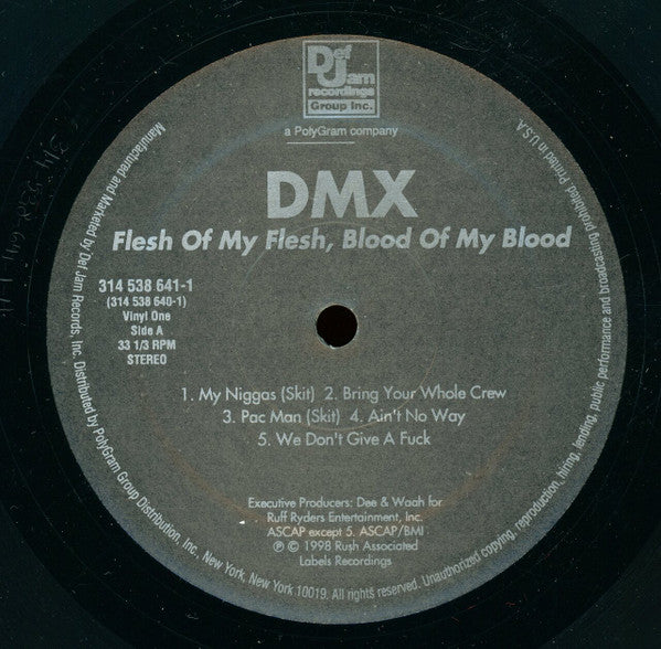 Image of Label Cover of 2xLP - G+/G - DMX, Flesh Of My Flesh Blood Of My Blood (Def Jam; 314 538 640-1, US 1998, Picture Sleeve, 2 Inners), Records have many hairlines. Inners are tatty, creased and torn. Sleeve has many creases and tears on opening side. ,  - 3826030E