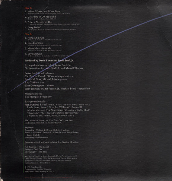 Image of Back Cover of LP - G+/VG - SHIRLEY BROWN, For The Real Feeling (Stax; STX-4126, US 1979), Edge and ring wear. Light scratches and writing on sleeve. Marks on disc but no feelers.,  - 3946154S