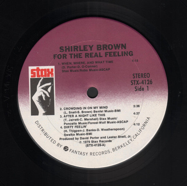 Image of Label Cover of LP - G+/VG - SHIRLEY BROWN, For The Real Feeling (Stax; STX-4126, US 1979), Edge and ring wear. Light scratches and writing on sleeve. Marks on disc but no feelers.,  - 3946154S
