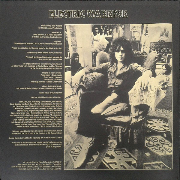 Image of Back Cover of 2xLP - VG/F - T. REX, Electric Warrior (Universal; 533 779-7, Europe 2012 Reissue, Gatefold, Inners, 180 Gram Vinyl), Discs covered in hairlines and marks, Not looked after but plays with surface noise, Disc two in slightly better nick, Sleeve has wear to edges ,  - 3816449C
