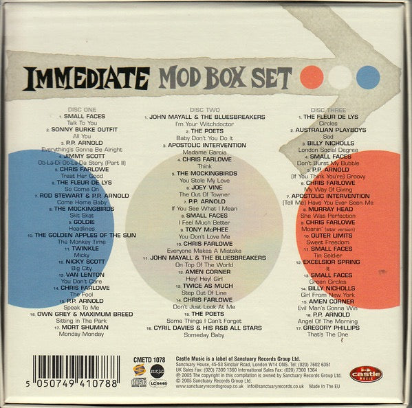 Image of Back Cover of 3xCD - VG+/VG+ - VARIOUS, Immediate Mod Box Set (Castle Music; CMETD 1078, UK 2005, Box Set, Booklet, Sanctuary Records/www.vdcgroup.com), ,  - 0416456C