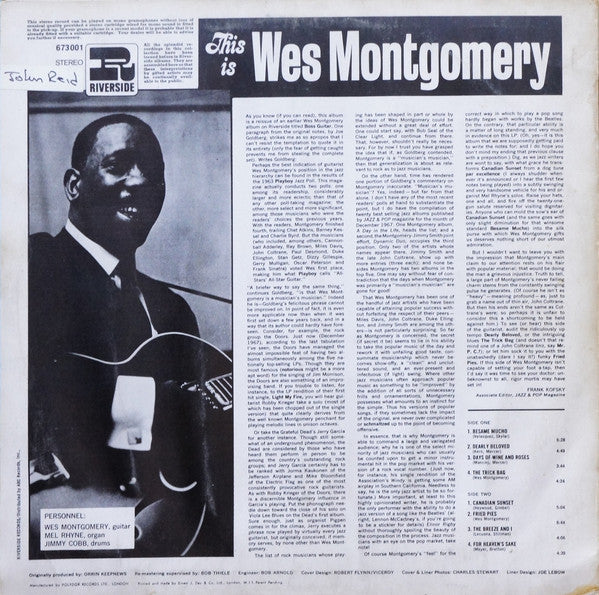 Image of Back Cover of LP - VG/VG - WES MONTGOMERY, This Is Wes Montgomery (Riverside; 673 001, UK 1960s Reissue, Laminated Sleeve), Light marks, edge wear,  - 4146168S