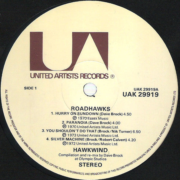 Image of Label Cover of 0546059S: LP - HAWKWIND, Roadhawks (UA; UAK29919, UK 1977 Reissue, Gatefold, No Poster, No Sticker)   VG/VG+