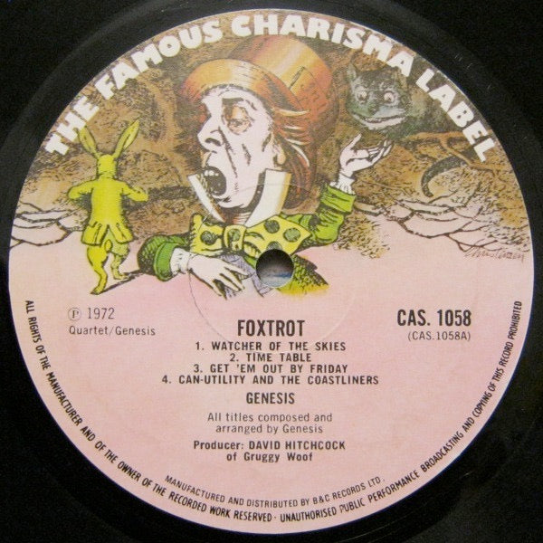 Image of Label Cover of LP - VG/VG+ - GENESIS, Foxtrot (Charisma Hatter B & C Marketing; CAS1058, UK 1972, Textured EJ Day Gatefold Sleeve, Red Letters on Spine, A1/B1, Pecko / Porky Run Outs), ,  - 2746116S