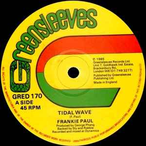 Image of Back Cover of 1915104C: 12" - FRANKIE PAUL / SINGIE SINGIE, Tidal Wave / Jail House (Greensleeves Records; GRELD170, UK 1985, Company Sleeve)   VG/VG
