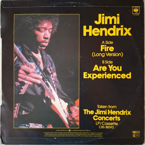 Image of Back Cover of 12" - VG/VG - JIMI HENDRIX, Fire / Are You Experienced (CBS Sunburst Labels; A 13-2749, UK 1982, Picture Sleeve), A few light marks,  - 3916073C