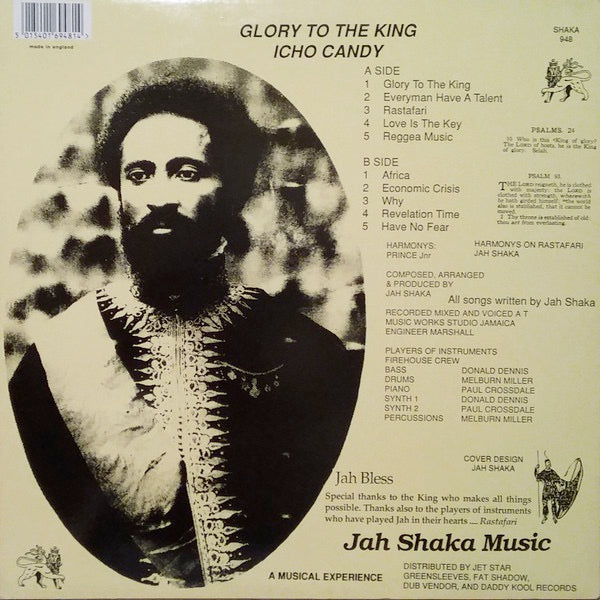 Image of Back Cover of LP - VG+/VG+ - ICHO CANDY, Glory To The King (Jah Shaka Music; SHAKA 948, UK 1993), ,  - 3116133C