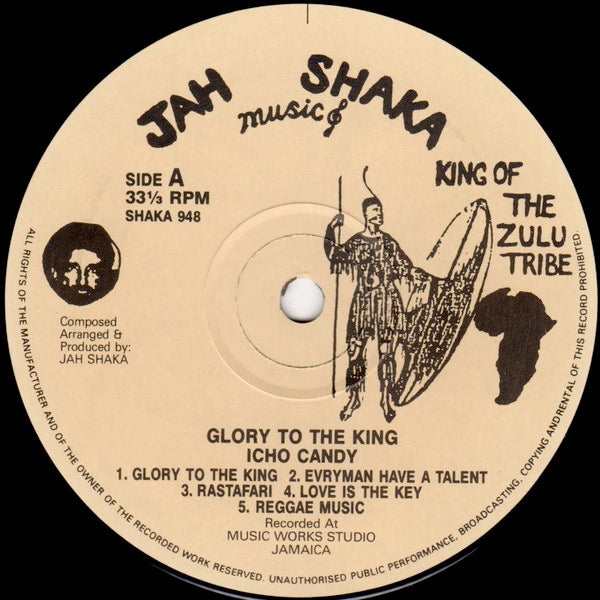 Image of Label Cover of LP - VG+/VG+ - ICHO CANDY, Glory To The King (Jah Shaka Music; SHAKA 948, UK 1993), ,  - 3116133C