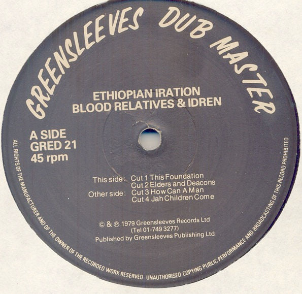 Image of Label Cover of 12" - VG/VG - BLOOD RELATIVES & IDREN, This Foundation / Elders & Deacons / How Can A Man / Jah Children (Greensleeves Records; GRED 21, UK 1979, Company Sleeve), Light marks only.,  - 2216101C