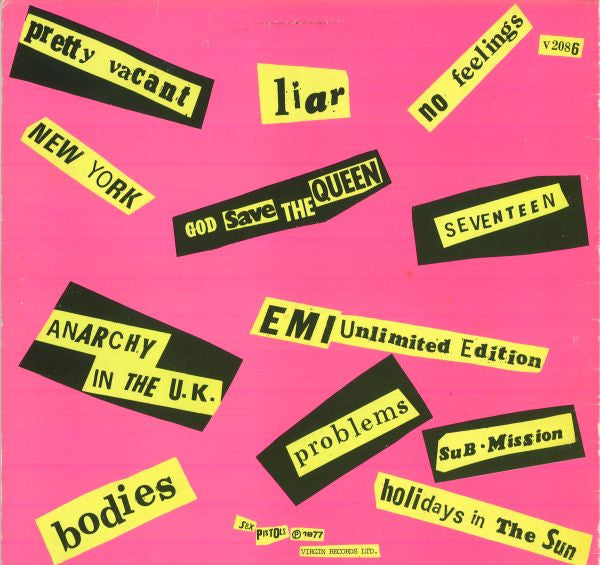 Image of Back Cover of LP - VG/VG - SEX PISTOLS, Never Mind the Bollocks (Virgin Blue & White; V2086, UK 1977, 12 Titles on Rear.), Edgewear, creases. Many light hairlines.,  - 2726008E