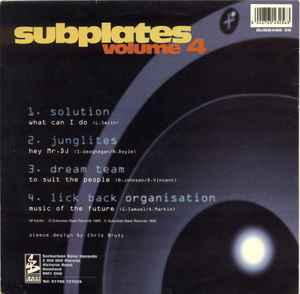 Image of Back Cover of 2x10" - G+/G+ - VARIOUS, Subplates volume 4 (Suburban Base; SUBBASE 56, UK 1995, Picture Sleeve), A fair few surface marks but plays well with a little crackle. Sleeve has general wear, A: Solution   What Can I DoB: Junglites   Hey Mr. DJC: Dream Team   To Suit The PeopleD: Lick Back Organisation   Music Of The Future - 1226455E