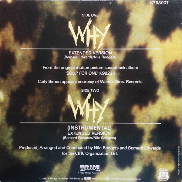 Image of Back Cover of 12" - VG/VG+ - CARLY SIMON, Why (Extended Version) (WEA (Rainbow); K 79300T, UK 1982, Picture Sleeve), light edgewear to sleeve,  - 2946018S