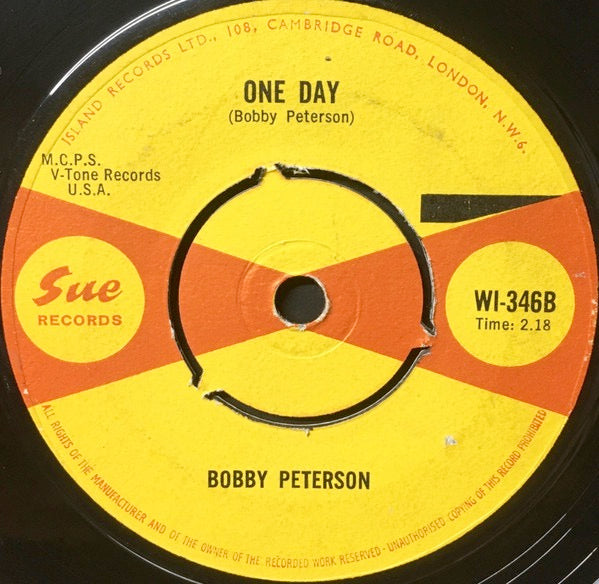 Image of Back Cover of 2014160C: 7" - BOBBY PETERSON, Piano Rock / One Day (Sue Records; WI-346, UK 1965) Company sleeve (cat. number written in biro on it)  VG/VG+