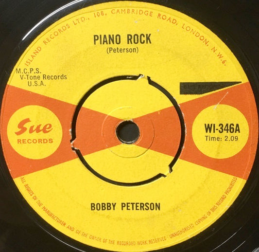 Image of Front Cover of 2014160C: 7" - BOBBY PETERSON, Piano Rock / One Day (Sue Records; WI-346, UK 1965) Company sleeve (cat. number written in biro on it)  VG/VG+