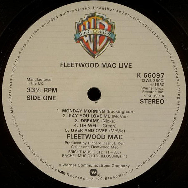 Image of Label Cover of 2xLP - VG/G+ - FLEETWOOD MAC, Live (Warner Bros. Records ; K 66097, UK 1980, Gatefold, 2 Inners), Light marks and hairlines, Sticker ghost to sleeve,  - 4116086C