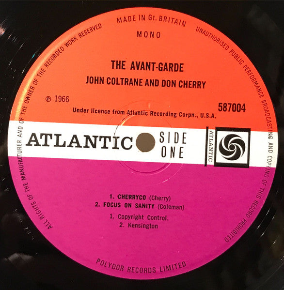 Image of Label Cover of LP - VG/EX - JOHN COLTRANE & DON CHERRY, The Avant-Garde (Atlantic Plum & Orange; 587004, UK 1966, Mono), Crease on corner of sleeve & light ringwear.,  - 4346179S
