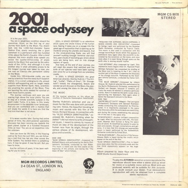Image of Back Cover of LP - G+/G+ - VARIOUS, 2001 - A Space Odyssey - OST (MGM Blue and Gold; MGM CS 8078, UK 1968, Laminated Flipback Sleeve, Stereo), ,  - 2346223S